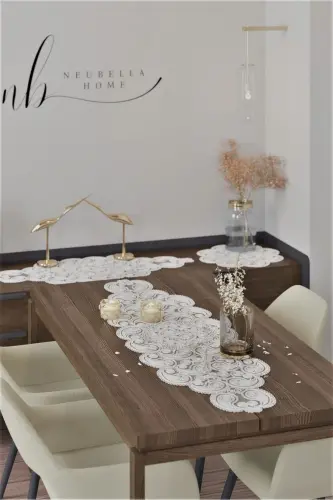 Damla 5 Parça Hashamatli Yuguruvchi Salon Xona Stol Stol Yopish To'plami Frantsuz Gipyurli Sep Komplekti Ekru-Ekru - CAMİNHO DA LUA (1)