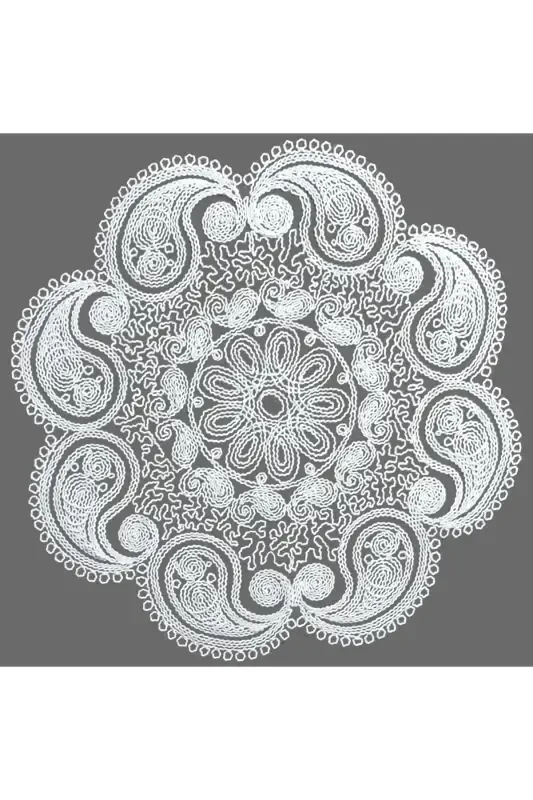 Damla 5 Parça Lüks Runner Salon Oda Sehpa Masa Örtü Takımı Fransız Güpürlü Çeyizlik Set Ekru-Ekru - 7