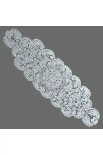 Damla 5 Parça Lüks Runner Salon Oda Sehpa Masa Örtü Takımı Fransız Güpürlü Çeyizlik Set Gold Simli-Simli - 3