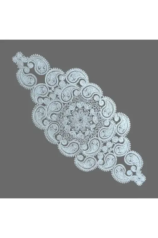 Damla 5 Parça Lüks Runner Salon Oda Sehpa Masa Örtü Takımı Fransız Güpürlü Çeyizlik Set Gold Simli-Simli - 5