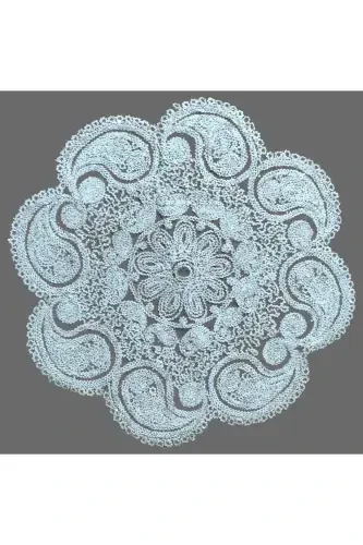 Damla 5 Parça Lüks Runner Salon Oda Sehpa Masa Örtü Takımı Fransız Güpürlü Çeyizlik Set Gold Simli-Simli - 7