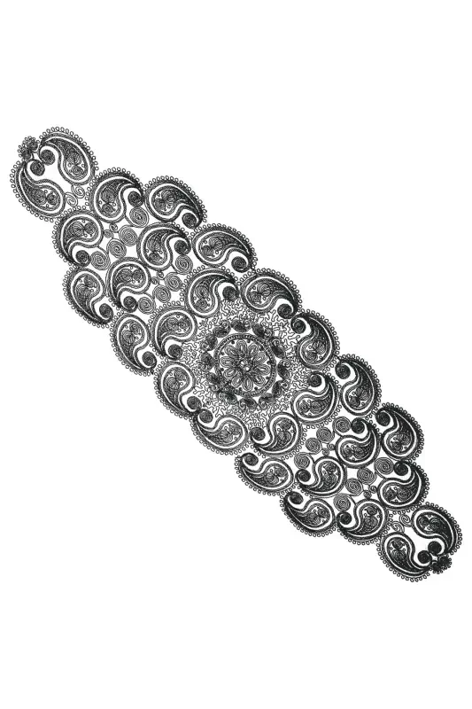 Damla 5 Parça Lüks Runner Salon Oda Sehpa Masa Örtü Takımı Fransız Güpürlü Çeyizlik Set-Siyah - 3