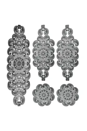 Damla 5 Parça Lüks Runner Salon Xona Stol Choyxona Dasturxon Jamoasi Frantsuz Gipyurlari Sepi - Qora - 1