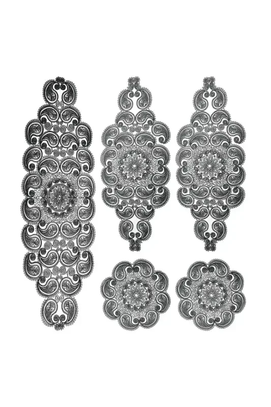 Damla 5 Pieces Luxury Runner Living Room Coffee Table Cover Set French Guipure Dowry Set-Black - CAMİNHO DA LUA