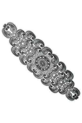 Damla 5 Pieces Luxury Runner Living Room Coffee Table Cover Set French Guipure Dowry Set-Black - 3