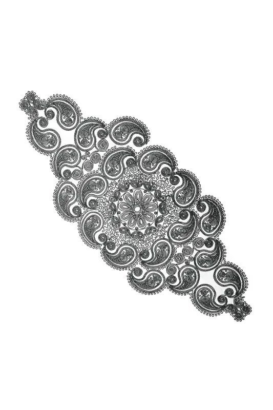 Damla 5 Pieces Luxury Runner Living Room Coffee Table Cover Set French Guipure Dowry Set-Black - 5