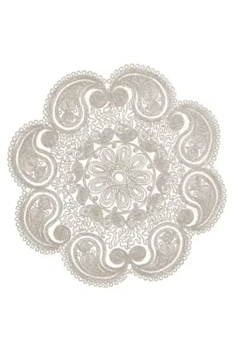 Damla 5 Pieces Luxury Runner Living Room Table Coffee Table Cover Set French Guipure Dowry Set Milk Coffee-Milk Coffee - 6