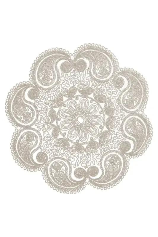 Damla 5 Pieces Luxury Runner Living Room Table Coffee Table Cover Set French Guipure Dowry Set Milk Coffee-Milk Coffee - 6