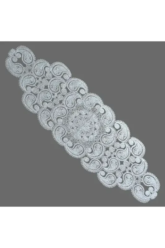 Damla 5 qismli hashamatli yuguruvchi zal xonasi stol usti stol choyshab to'plami Frantsuz gipürli sep to'plami Oltin Simli-Simli - 3