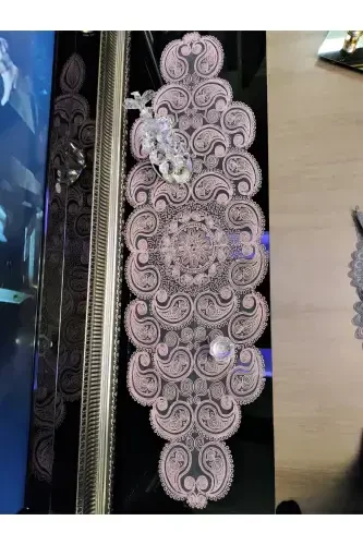 Damla Lüks Runner Salon Oda Sehpa Masa Örtüsü Fransız Güpürlü Çeyizlik Pudra-Pudra - CAMİNHO DA LUA (1)