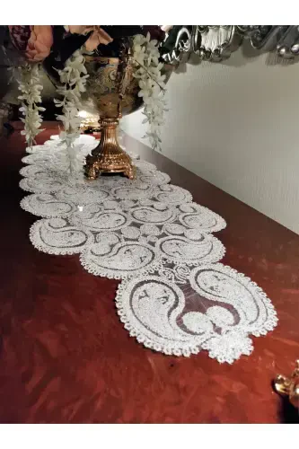 Damla Lüks Runner Salon Xona Choyxona Stol Dasturxoni Frantsuz Gipyurli Sep Gold Simli-Gold Simli - 6