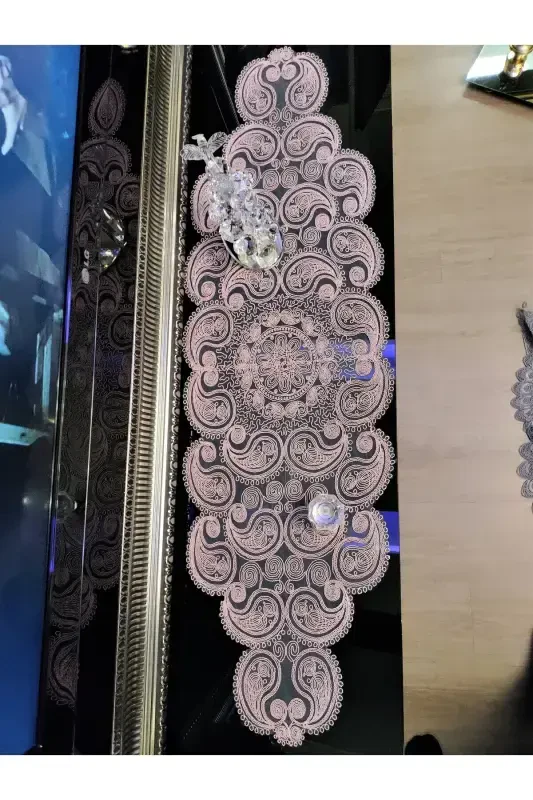 Damla Luxury Runner Living Room Coffee Table Tablecloth French Guipure Dowry Powder-Powder - 2