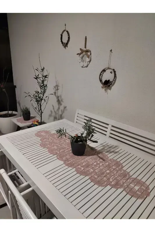 Damla Lyuks Runner Salon Xona Choyxona Stol Yopig'i Frantsuz Gipyurli Seplik Pudra-Pudra - 5