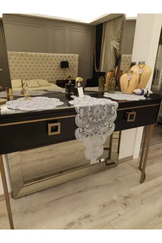 Damla Runner Salon Xona Choyxona Stol Yopig'i Frantsuz Gipyurlu Seplik Kulrang-Kulrang - 6