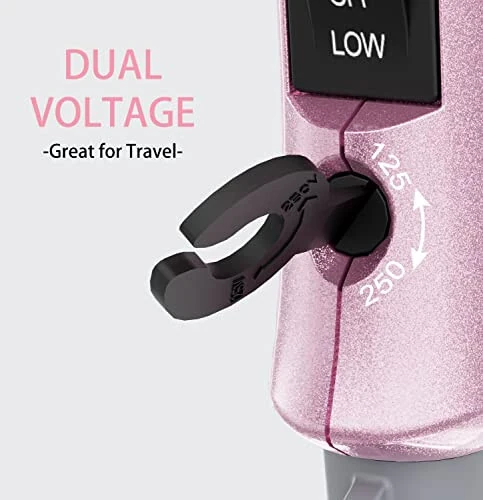 DAN Technology Travel Dual Voltage Mini Blow Dryer with Concentrator, Small Hair Dryer with Diffuser, European Hair Dryer with European Plug, Pink Blow Dryer for Women - 4
