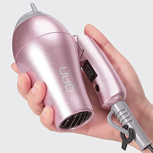 DAN Technology Travel Hair Dryer,Dual Voltage HairDryer,Mini Blow Dryer with Concentrator,Small Hair Dryer with Diffuser,European hairdryer with European Plug,Pink Blow Dryer for Women - 2