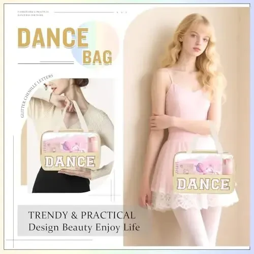 Dance Bag for Girls Chenille Letter Clear Makeup DANCE Stuff Bag,Toddler Dance Recital Gifts Ballet Cosmetic Zipper Pouch with Handle,Dance Competition Accessories Toiletry Storage Bag(DANCE-Beige) - 5