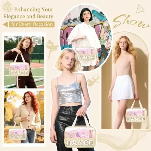 Dance Bag for Girls Chenille Letter Clear Makeup DANCE Stuff Bag,Toddler Dance Recital Gifts Ballet Cosmetic Zipper Pouch with Handle,Dance Competition Accessories Toiletry Storage Bag(DANCE-Beige) - 7