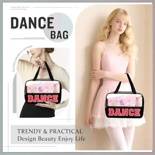 Dance Bag for Girls Chenille Letter Clear Makeup DANCE Stuff Bag,Toddler Dance Recital Gifts Ballet Cosmetic Zipper with Handle,Dance Competition Must Haves Accessories Toiletry Storage(DANCE-Black) - 5