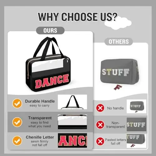 Dance Bag for Girls Chenille Letter Clear Makeup DANCE Stuff Bag,Toddler Dance Recital Gifts Ballet Cosmetic Zipper with Handle,Dance Competition Must Haves Accessories Toiletry Storage(DANCE-Black) - 6