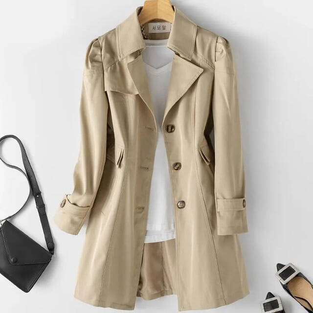 DanceeMangoo Spring Autumn Trench Coat Woman Korean Single-breasted Mid Long Windbreaker Women Fashion Slim Fit Khaki Overcoat - 1