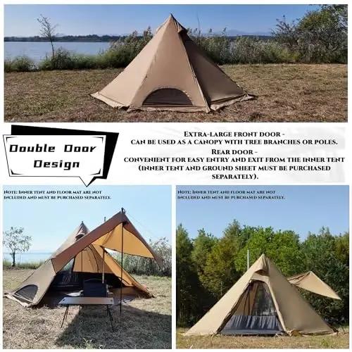 Dandelion Shell 4 Season Camping Hot Tent with Stove Jack for 1-6 Person | Windproof, Waterproof Hot Tent with Stove Jack and Snow Skirt for Camping, Hiking, Backpacking and Outdoor Adventures - 4