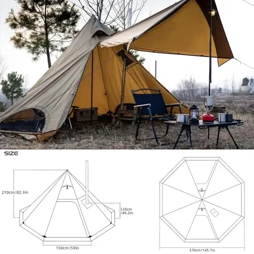 Dandelion Shell 4 Season Camping Hot Tent with Stove Jack for 1-6 Person | Windproof, Waterproof Hot Tent with Stove Jack and Snow Skirt for Camping, Hiking, Backpacking and Outdoor Adventures - DANDELION SHELL (1)