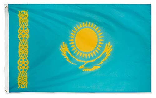 DANF Kazakhstan Flag 3x5 Foot Polyester Kazakh National Flags Polyester with Brass Grommets 3 X 5 Ft - 1