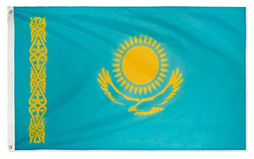 DANF Kazakhstan Flag 3x5 Foot Polyester Kazakh National Flags Polyester with Brass Grommets 3 X 5 Ft - DANF FLAG