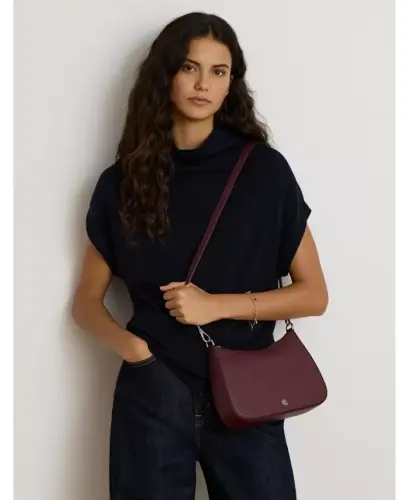 Danni Small Crosshatch Leather Slim Shoulder Handbag - Dark Garnet - 3