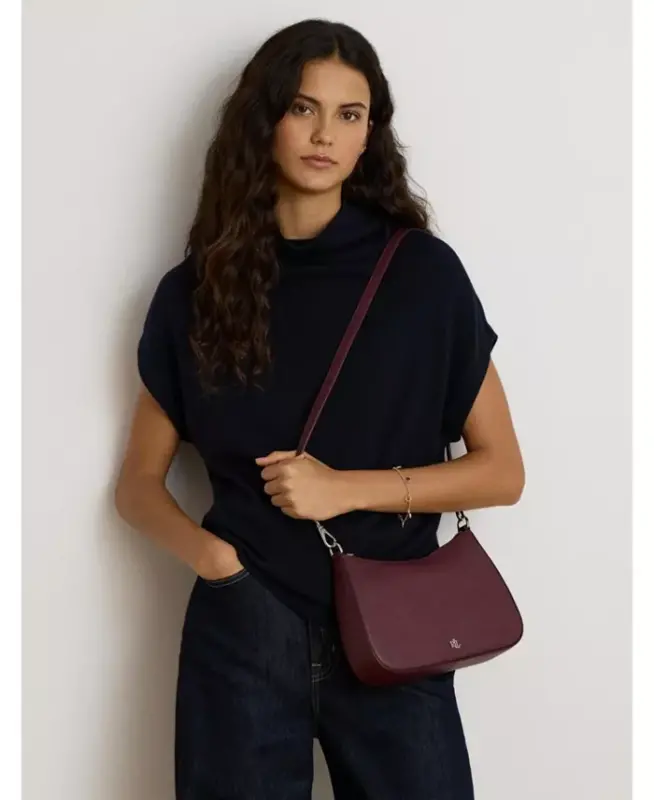 Danni Small Crosshatch Leather Slim Shoulder Handbag - Dark Garnet - 3
