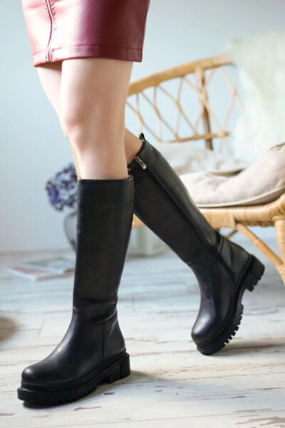 Danny Black Matte Leather Women's Boots - 1