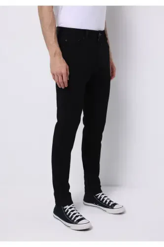 Slim Fit Düşük Bel Dar Paça Erkek Siyah Jean Pantolon - 4