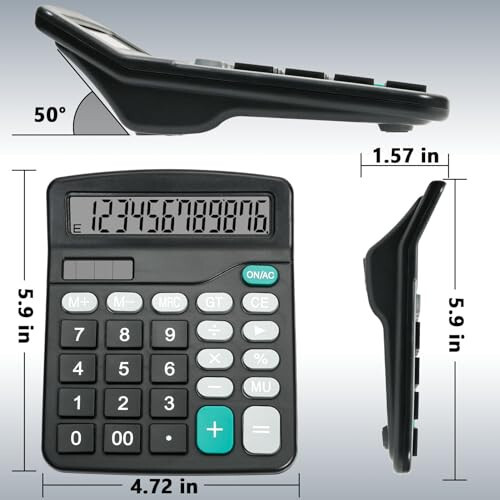 DANRONG, Büyük Düğmeli, Çift Güç Kaynaklı (Güneş Enerjisi ve Pil), Büyük LCD Ekranlı Sevimli Siyah Masaüstü Hesap Makinesi, 2'li Paket - Temel Ofis Öğretmenleri Öğrencileri İçin Mükemmel (Siyah) - 7