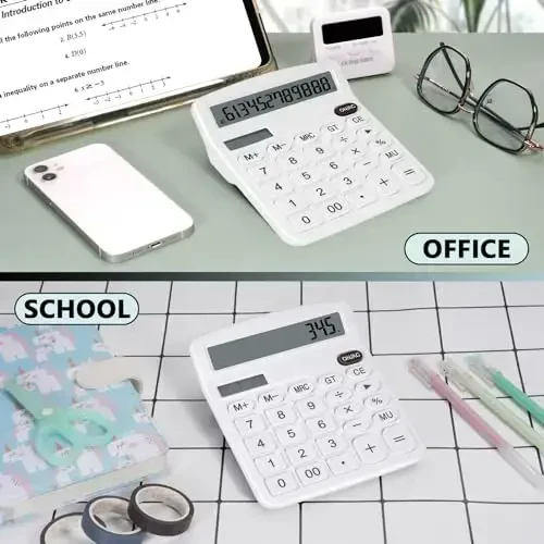 DANRONG Cute White Desktop Calculator with Big Buttons, Dual Power Source, Solar and Battery, Large Display Screen - Perfect for Office, Teachers, and Students (White) - 5
