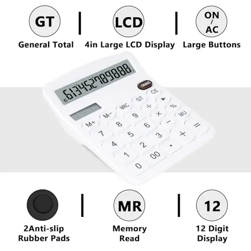 DANRONG Cute White Desktop Calculator with Big Buttons, Dual Power Source, Solar and Battery, Large Display Screen - Perfect for Office, Teachers, and Students (White) - 4