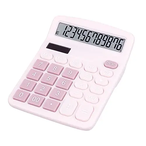 DANRONG Cute Pink Desktop Calculator with Big Buttons, Dual Power Source, Solar and Battery, Large Display Screen - Perfect for Office, Teachers, and Students (Pink) - 1