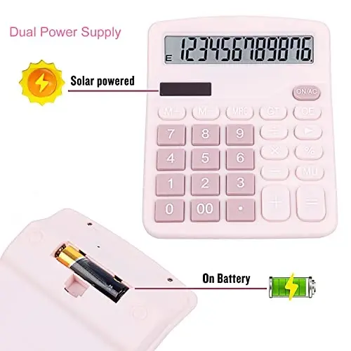 DANRONG Cute Pink Desktop Calculator with Big Buttons, Dual Power Source, Solar and Battery, Large Display Screen - Perfect for Office, Teachers, and Students (Pink) - 3
