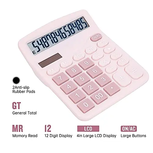 DANRONG Cute Pink Desktop Calculator with Big Buttons, Dual Power Source, Solar and Battery, Large Display Screen - Perfect for Office, Teachers, and Students (Pink) - 4