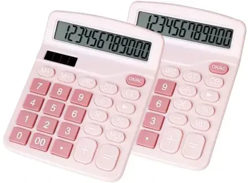 DANRONG Cute Pink Desktop Calculator with Big Buttons, Dual Power Source, Solar and Battery, Large LCD Display, 2 Pack Desk Calculator- Perfect for Basic Office Teachers Students (Pink) - 1