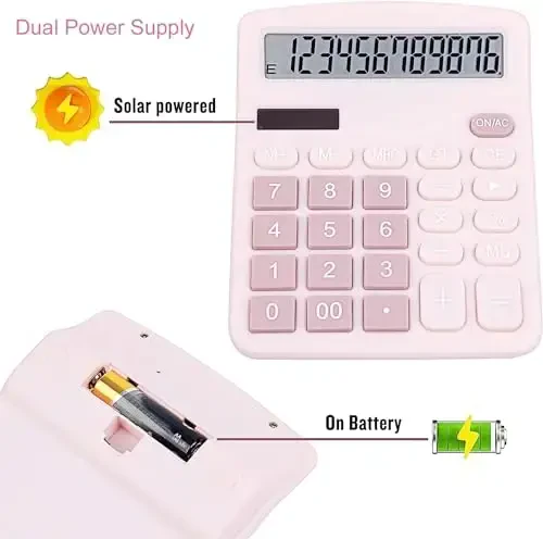 DANRONG Cute Pink Desktop Calculator with Big Buttons, Dual Power Source, Solar and Battery, Large LCD Display, 2 Pack Desk Calculator- Perfect for Basic Office Teachers Students (Pink) - 3