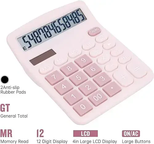 DANRONG Cute Pink Desktop Calculator with Big Buttons, Dual Power Source, Solar and Battery, Large LCD Display, 2 Pack Desk Calculator- Perfect for Basic Office Teachers Students (Pink) - 4