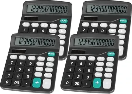 DANRONG Cute Black Desktop Calculator with Big Buttons, Dual Power Source, Solar and Battery, Large LCD Display, 4 Pack Desk Calculator- Perfect for Basic Office Teachers Students (Black-4pcs) - 1