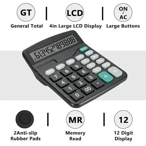DANRONG Cute Black Desktop Calculator with Big Buttons, Dual Power Source, Solar and Battery, Large LCD Display, 4 Pack Desk Calculator- Perfect for Basic Office Teachers Students (Black-4pcs) - 4
