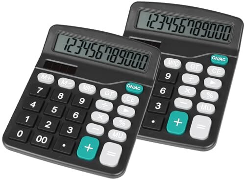 DANRONG Cute Black Desktop Calculator with Big Buttons, Dual Power Source, Solar and Battery, Large LCD Display, 2 Pack Desk Calculator- Perfect for Basic Office Teachers Students (Black) - 1