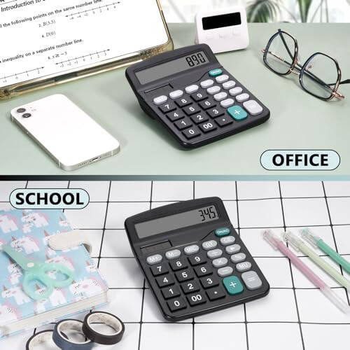 DANRONG Cute Black Desktop Calculator with Big Buttons, Dual Power Source, Solar and Battery, Large LCD Display, 2 Pack Desk Calculator- Perfect for Basic Office Teachers Students (Black) - 5