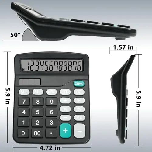 DANRONG Cute Black Desktop Calculator with Big Buttons, Dual Power Source, Solar and Battery, Large LCD Display, 4 Pack Desk Calculator- Perfect for Basic Office Teachers Students (Black-4pcs) - 7