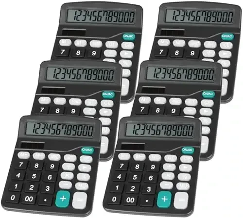 DANRONG Cute Black Desktop Calculator with Big Buttons, Dual Power Source, Solar and Battery, Large LCD Display, 6 Pack Desk Calculator- Perfect for Basic Office Teachers Students (Black-6pcs) - 1
