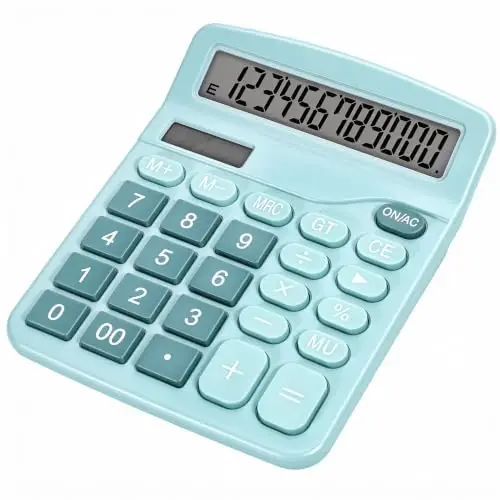 DANRONG Cute Blue Desktop Calculator with Big Buttons, Dual Power Source | Solar and Battery, Large Display Screen - Perfect for Office, Teachers, and Students (Light Blue) - 1