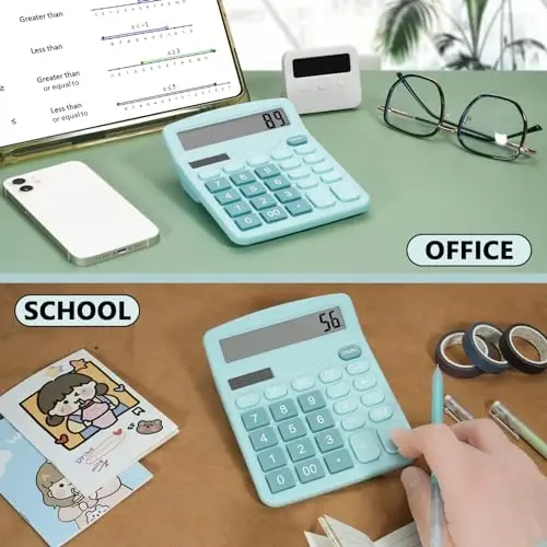 DANRONG Cute Blue Desktop Calculator with Big Buttons, Dual Power Source | Solar and Battery, Large Display Screen - Perfect for Office, Teachers, and Students (Light Blue) - 5